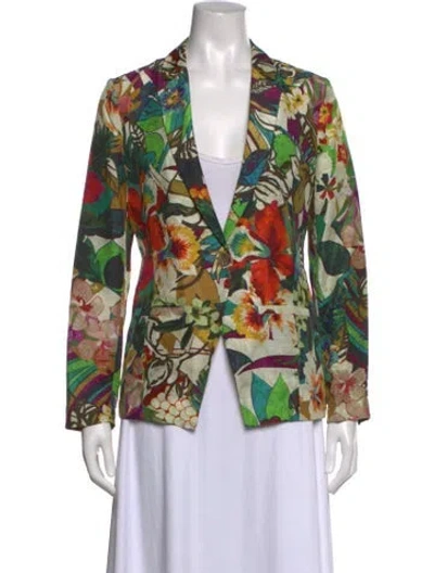 Pre-owned Pennyblack Silk Floral Print Button-up Top In Green