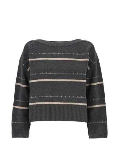 Pennyblack Striped Boat-neck Sweater In Brown