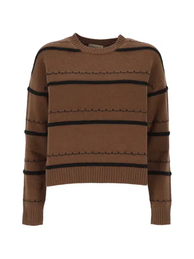 Pennyblack Striped Crew-neck Sweater In Brown