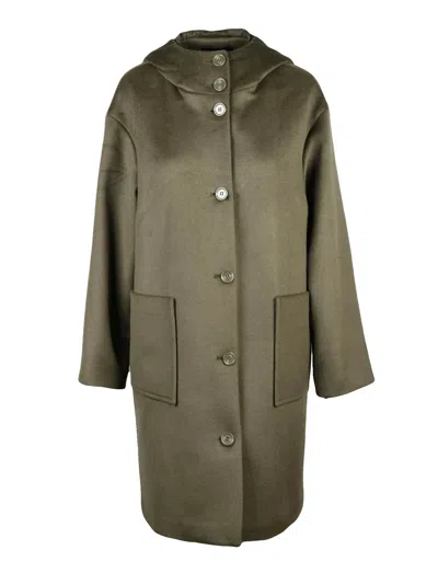 Pennyblack Timeless Green Wool Overcoat With High Collar And Button Closure