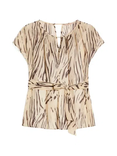 Pennyblack Zebra-print Belted Blouse In Neutral