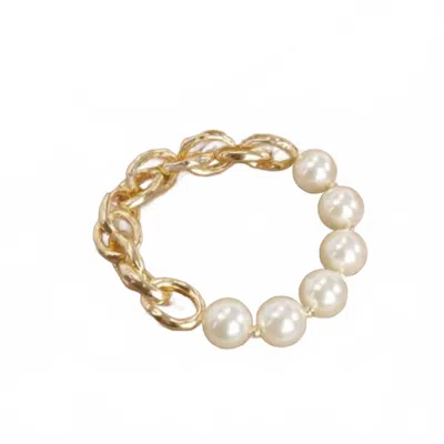 Pennyline Inc Women's Chunky Chain & Pearl Bead Stretch Bracelet In Gold