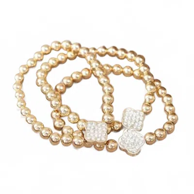 Pennyline Inc Women's Crystal Quatrefoil Bead Stretch Stack Of 3 Bracelet Set In Gold