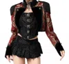 Pentagramme Gothic Jacquard Open Front Bolero Jacket In Red