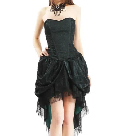 Pentagramme Lace Overlay Strapless Bustle Dress In Green And Black In Multi