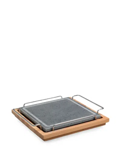 Pentole Agnelli Wooden-base Stone Serving Tray In Gray