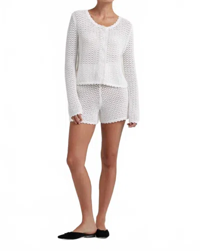 Peony Pointelle Crewneck Cardigan In Seashell In Purple