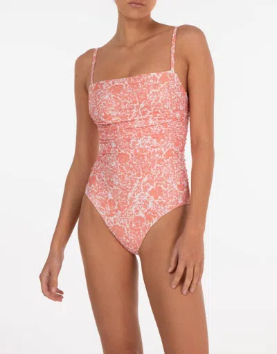 Peony Ruched One Piece Swimsuit In Carnation Pink Floral In Multi
