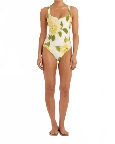 Peony Square Neck One Piece Swimsuit In Claire De Lune In White