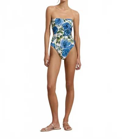 Peony Strapless Cut Out One Piece In Marseille In Blue