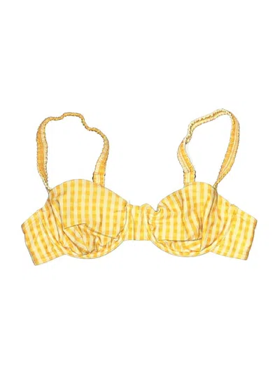 Pre-owned Peony Swimwear Swimsuit Top Yellow Checkered/gingham Pattern Swimwear