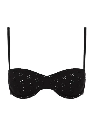 Peony Women's Broderie Balconette Bikini Top In Noir