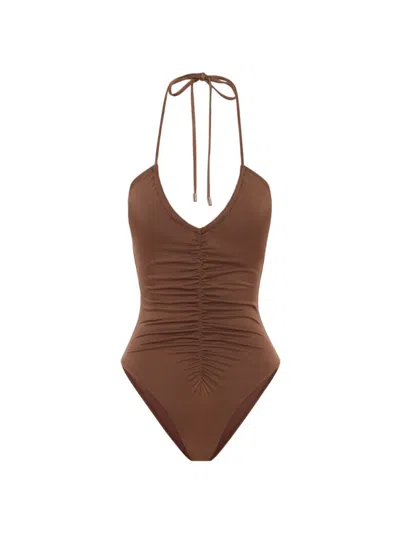 Peony Women's Del Mar Ruched Vacation One-piece Swimsuit In Brown