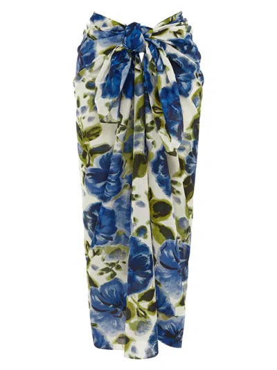 Peony Women's Floral Cotton Pareo In Blue