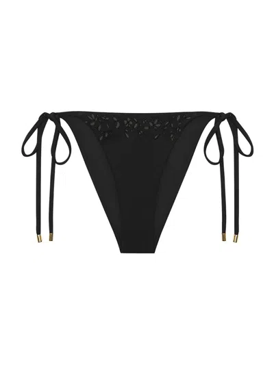 Peony Women's Memoir Embroidered String Bikini Bottom In Black