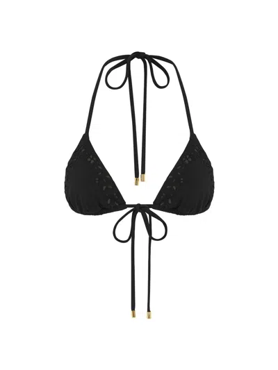 Peony Women's Memoir Embroidered String Triangle Bikini Top In Black