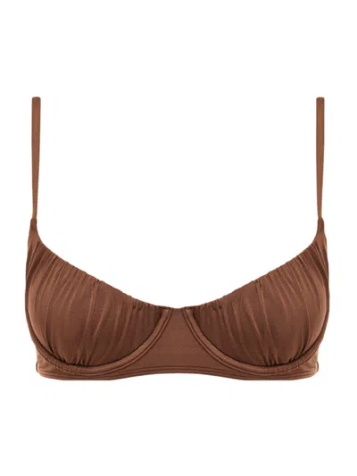 Peony Women's Ruched Balconette Bikini Top In Brown