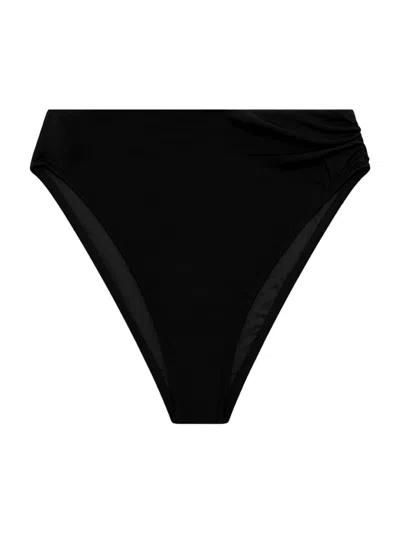 Peony Women's Ruched High-waist Bikini Bottom In Noir