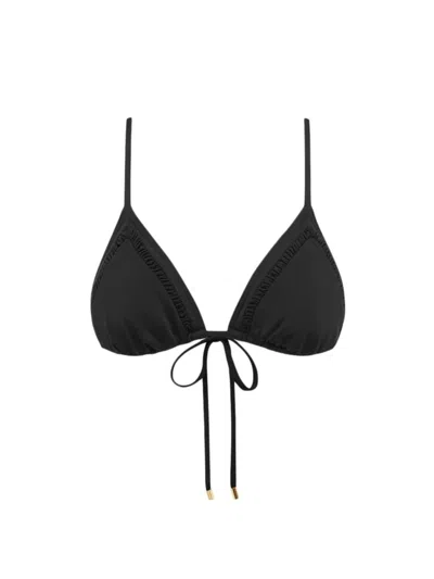Peony Women's Ruched Triangle Bikini Top In Black