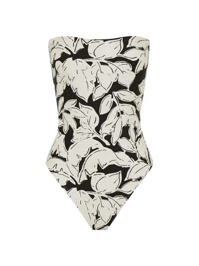 Peony Women's Strapless Floral One-piece Swimsuit In Black