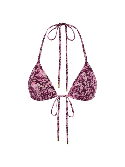 Peony Women's Tapestry Essential Floral String Triangle Bikini Top In Pink