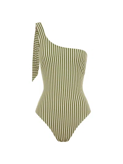 Peony Women's Tapestry One-shoulder One-piece Swimsuit In Green