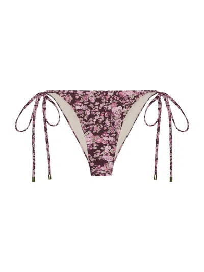 Peony Women's Tapestry Ruched Channel String Bikini Bottom In Pink