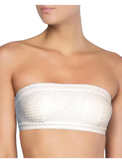 Peony Womens Metallic Bandeau Bikini Swim Top In White