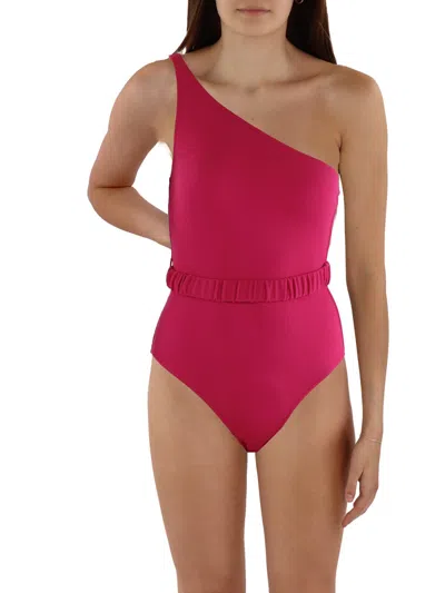 Peony Womens One Shoulder Belted One-piece Swimsuit In Pink