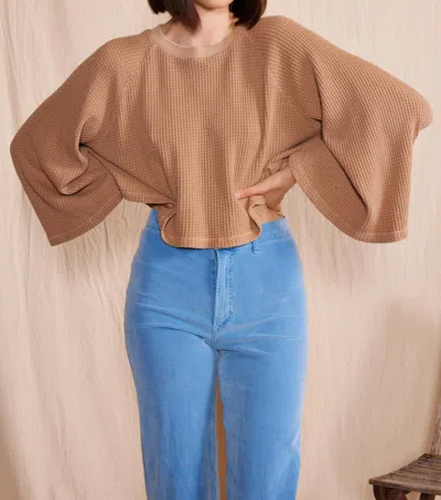 People Of Leisure Lotus Waffle Top In Camel