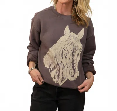 People Of Leisure Stallion Crewneck Sweatshirt In Washed Gray In Brown