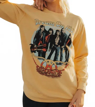People Of Leisure Upcycle Dream On Aerosmith Sweater In Honey In Yellow