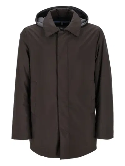 People Of Shibuya Hooded Takuyia Coat In Brown