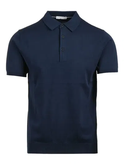 People Of Shibuya Nito Short-sleeve Knitted Polo Shirt In Blue