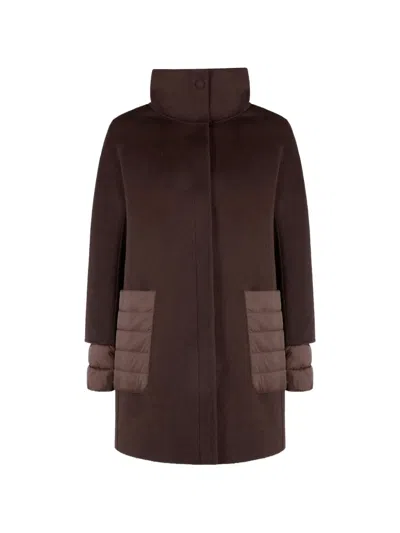 People Of Shibuya Quilted-panel High-neck Coat In Brown
