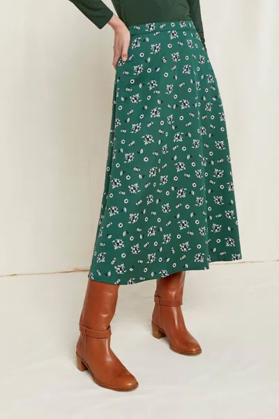 People Tree Alison Floral Skirt In Dark Green