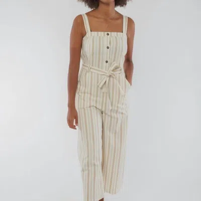 People Tree Rena Striped Jumpsuit In Beige Striped