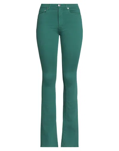 People (+)  Woman Pants Dark Green Size 27 Cotton, Elastomultiester, Elastane