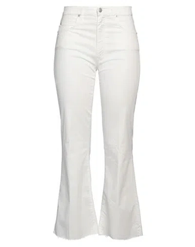 People (+)  Woman Pants White Size 30 Cotton, Elastane