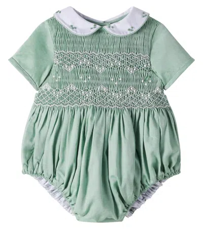 Pepa London Kids' Baby Smocked Embroidered Cotton Playsuit In Green