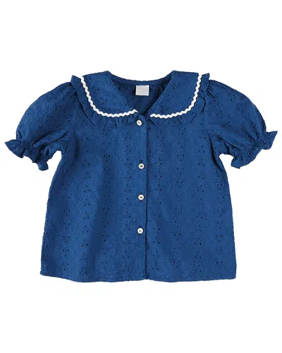 Pepa London Kids' Broderie Anglaise Statement Collar Shirt In Blue