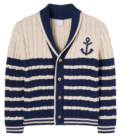 Pepa London Kids' Cable-knit Striped Cotton Cardigan In Blue