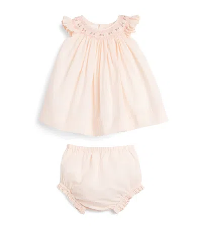 Pepa London Babies'  Cotton-linen Smocked Dress With Bloomers In Gold