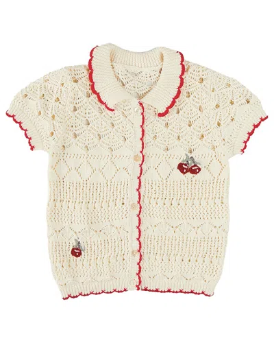 Pepa London Kids' Crochet Cherry Detail Cardigan In White