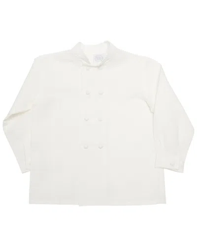 Pepa London Kids' Double-breasted Mandarin Collar Linen-blend Shirt In White