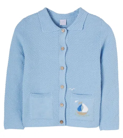 Pepa London Kids' Embroidered Cotton Cardigan In Blue