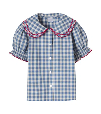 Pepa London Kids' Gingham Cotton Shirt In Blue