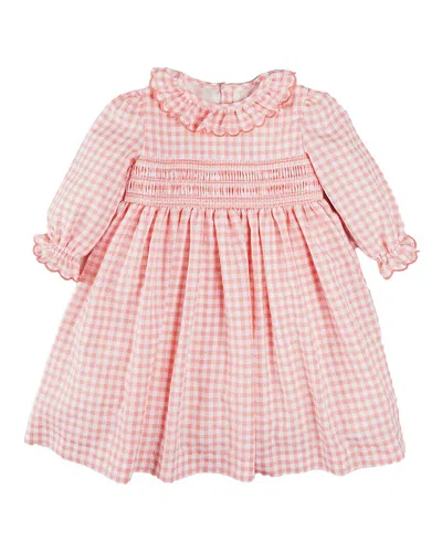 Pepa London Kids' Gingham Smocked Ruffle Collar Dress In Pink