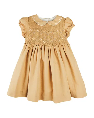Pepa London Kids' Hand-smocked Peter Pan Collar Linen-blend Dress In Multi