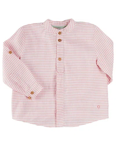 Pepa London Kids' Hertford Striped Mao Collar Linen-blend Shirt In Pink